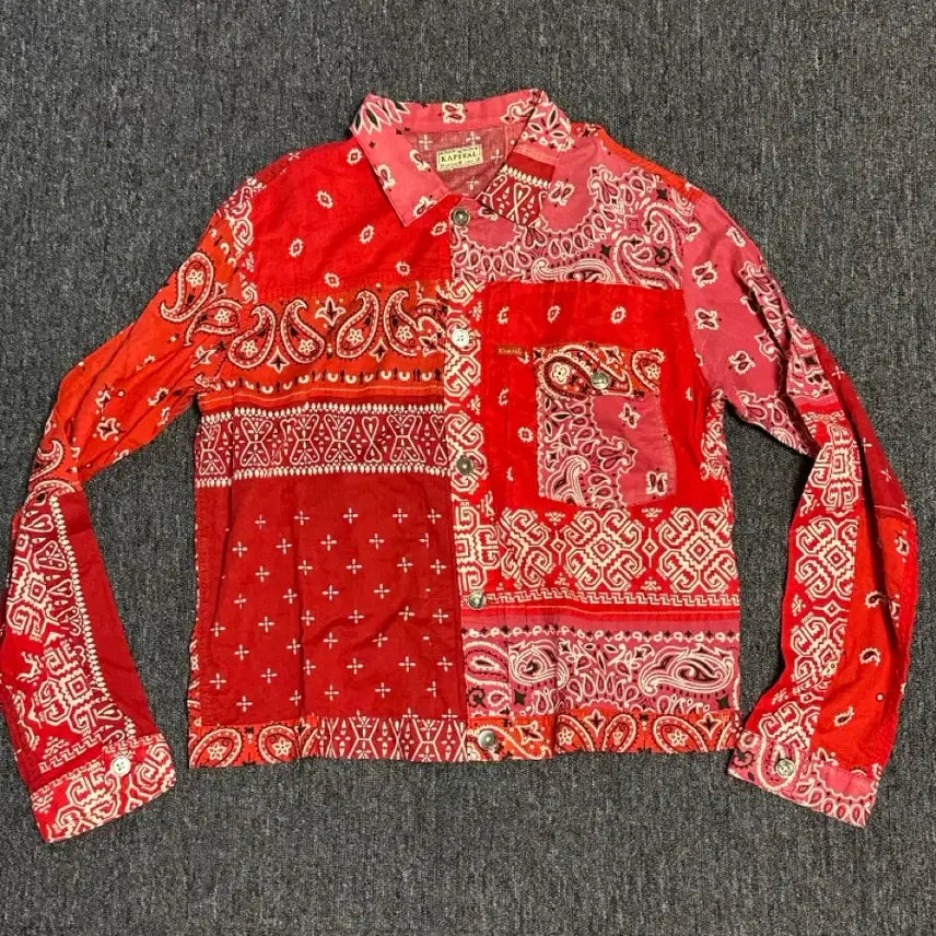 [BUNJANG] Kapital Bandana Patchwork Gauze Jacket Red Size 5 / [5] 캐피탈(kapital) 거즈 반다나 패치워크 자켓 레드
