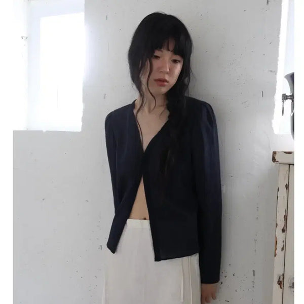[BUNJANG] De Melly Lace Crinkle Cardigan (Navy) / 드멜리 레이스 요루 가디건 (네이비)