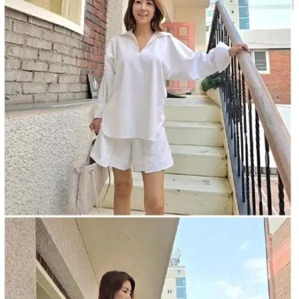 [BUNJANG] Choi Comma Wool V-Neck Collar A-Line Shorts Set / 초이콤마 울 브이넥카라 A라인 숏팬츠 세트-새거