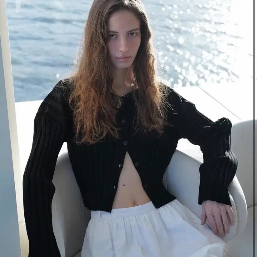 [BUNJANG] Le Septembre Le 917 Millie Rib Cardigan Black / 르셉템버 르917 밀리 립 가디건