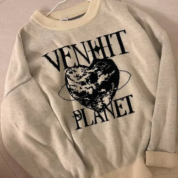 [BUNJANG] Aniplanet Knit Beige / 애니플라넷 니트 베이지
