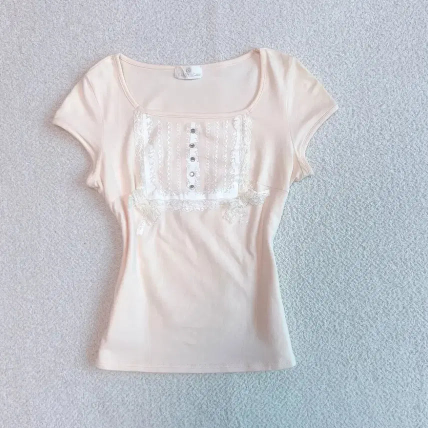 [BUNJANG] Vintage Lo-gual Hime Gyaru Pink Lace Top / 빈티지 로걀 히메갸루 핑크 레이스 탑 무드브릿지 stc