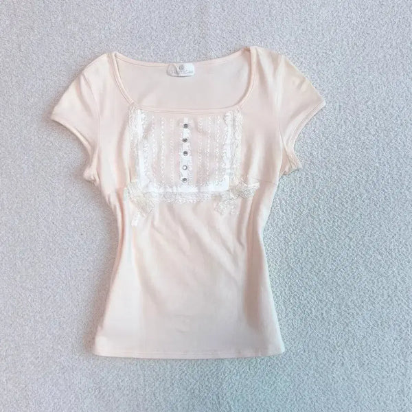 [BUNJANG] Vintage Lo-gual Hime Gyaru Pink Lace Top / 빈티지 로걀 히메갸루 핑크 레이스 탑 무드브릿지 stc