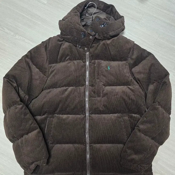 [BUNJANG] Polo Gingham Corduroy Padded Jacket Brown XL / 폴로 고햄 코듀로이 패딩 브라운- xl