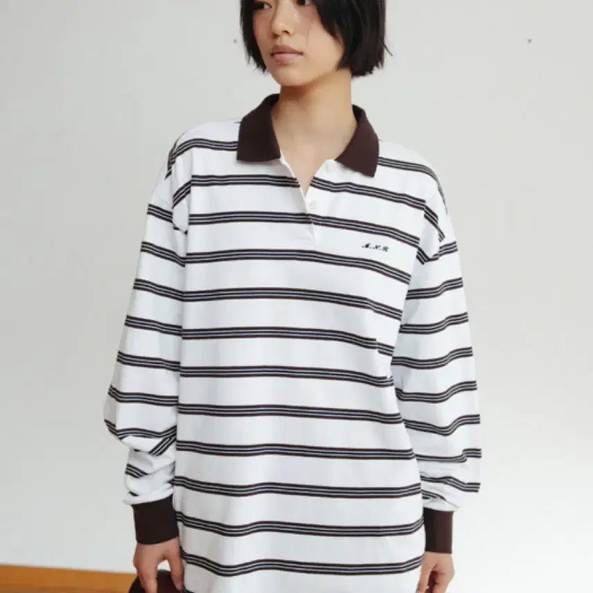 [BUNJANG] MonoHah Striped Cotton Pique Polo Shirt / 모노하 스트라이프 코튼 피케티 Striped cotton polo shirt