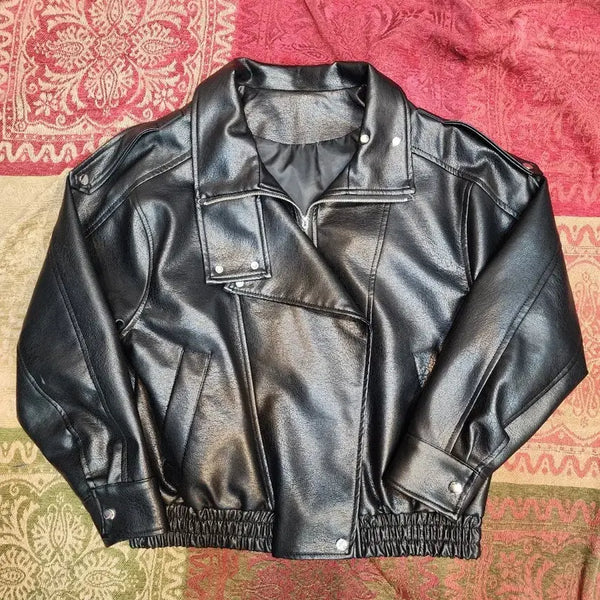 [BUNJANG] Black Real Leather Cropped Jacket / 블랙 리얼 레더  자켓