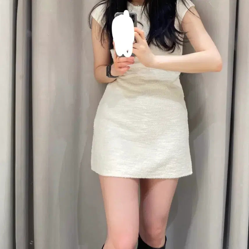[BUNJANG] Zara Textured Tweed Mini Dress Ivory S / 트위드 미니 원피스 아이보리zara 텍스쳐 원피스 s