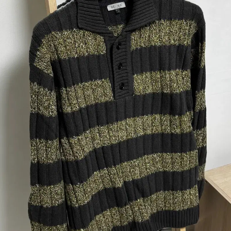 [BUNJANG] Bellier Chroma Blend Polo Sweater Olive / [5] 벨리에 크로마 블렌드 폴로 스웨터 올리브