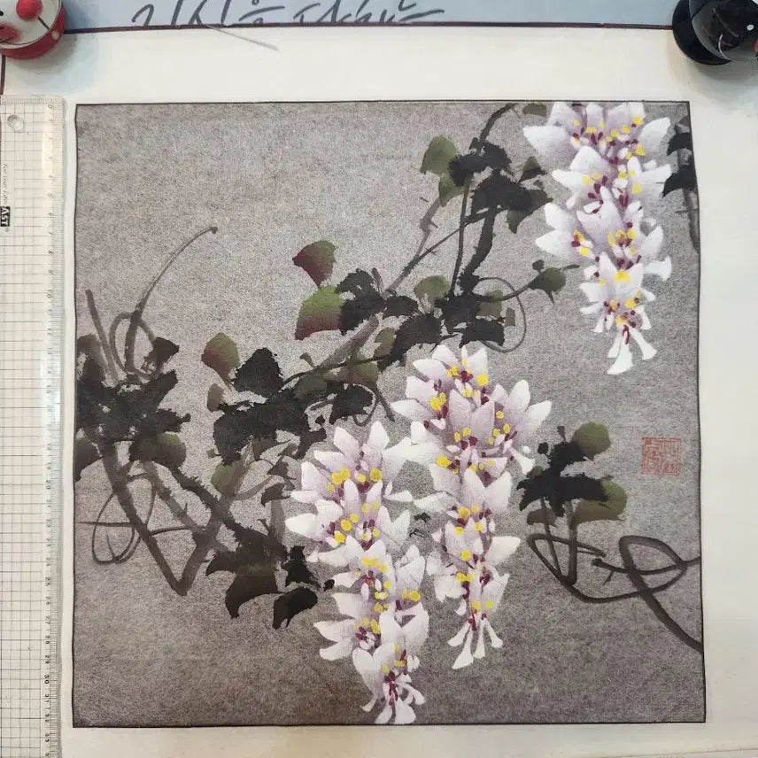 [BUNJANG] Korean Painting Wisteria Ink and Color Painting / 한국화 등꽃 , 수묵채색화