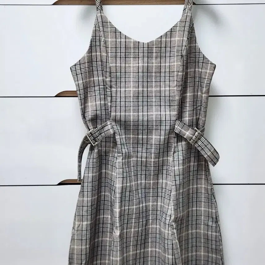[BUNJANG] Checked V-neckline Mini Dress / 체크 뷔스티에 미니 원피스