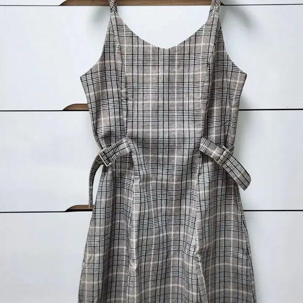 [BUNJANG] Checked V-neckline Mini Dress / 체크 뷔스티에 미니 원피스