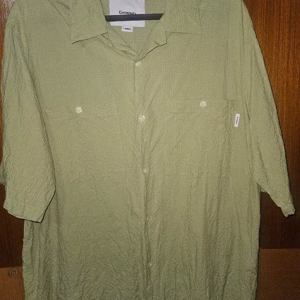 [BUNJANG] Covernat Seersucker Open Collar 2PK Half Shirt / 커버낫 시어서커 오픈카라 2PK 하프셔츠