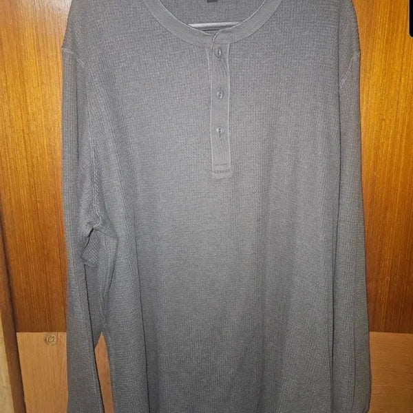 [BUNJANG] Uniqlo Men's Grey Long Sleeve Henley T-Shirt 3XL / 유니클로 헨리넥 긴팔 티셔츠 회색3XL