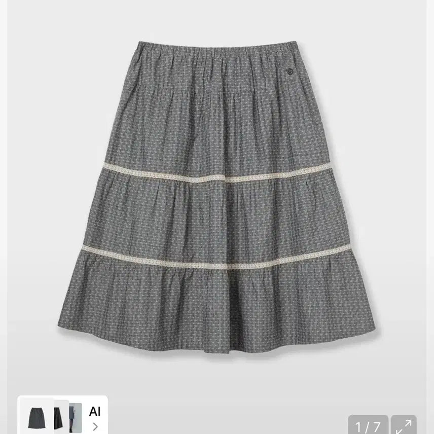 [BUNJANG] aeae Check Midi Tiered Skirt Grey / aeae 체크 미디 티어드 스커트 그레이