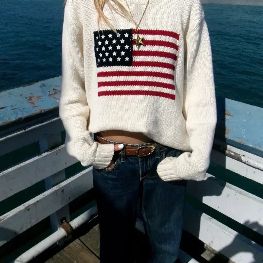 [BUNJANG] Brandy Melville American Flag Knit Sweater / 브랜디멜빌 성조기 니트 어항빈티지