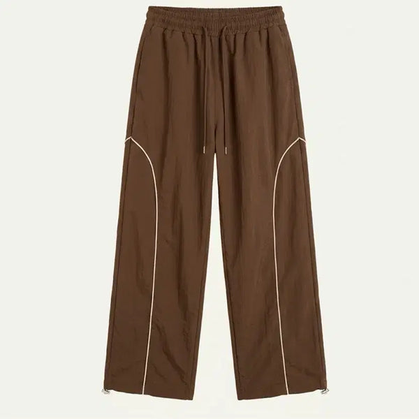 [BUNJANG] Brown Wide Training Pants with Drawstring Hem / 브라운 컬러 와이드 트레이닝 팬츠