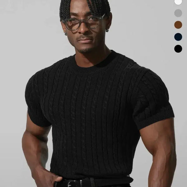 [BUNJANG] Driks Cable Muscle Fit Half Sleeve Knit Black XL / [XL, 새상품]드릭스 케이블 머슬핏 하프 슬리브 니트 블랙