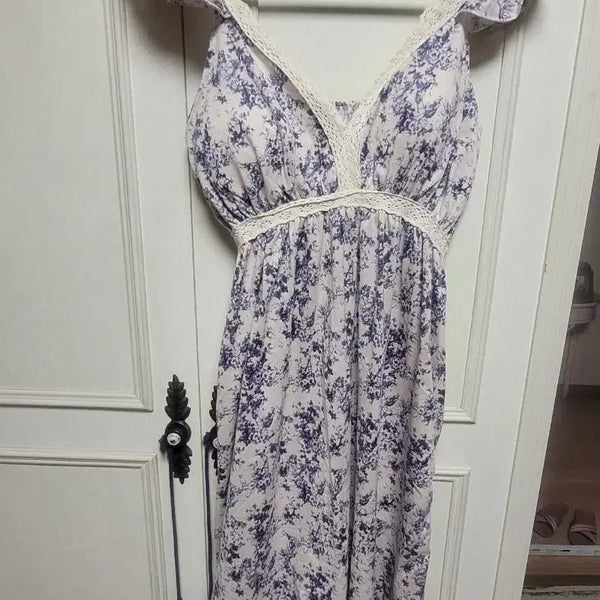 [BUNJANG] Floral Pattern Vintage Long One-Piece Pajamas / (새상품)플로럴 패턴 빈티지 롱 원피스잠옷