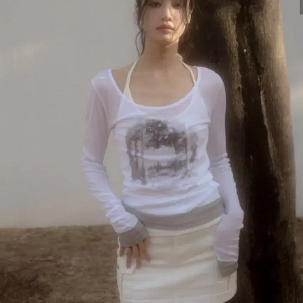 [BUNJANG] Ason Forest Layered T-Shirt White / 애즈온 ason 포레스트 레이어드 티 화이트