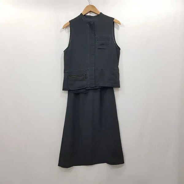 [BUNJANG] Vintage Charcoal See-Through Vest Skirt Two-Piece Set-up Women's Size S / R1033 빈티지 챠콜 시스루 조끼 스커트 투피스 셋업 여S