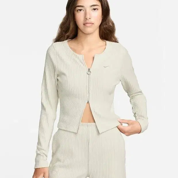 [BUNJANG] Nike Chill Knit Ribbed Full-Zip Cardigan Cream Size 90 / 나이키 칠 니트 골지 집업 가디건 [FN3683-104]
