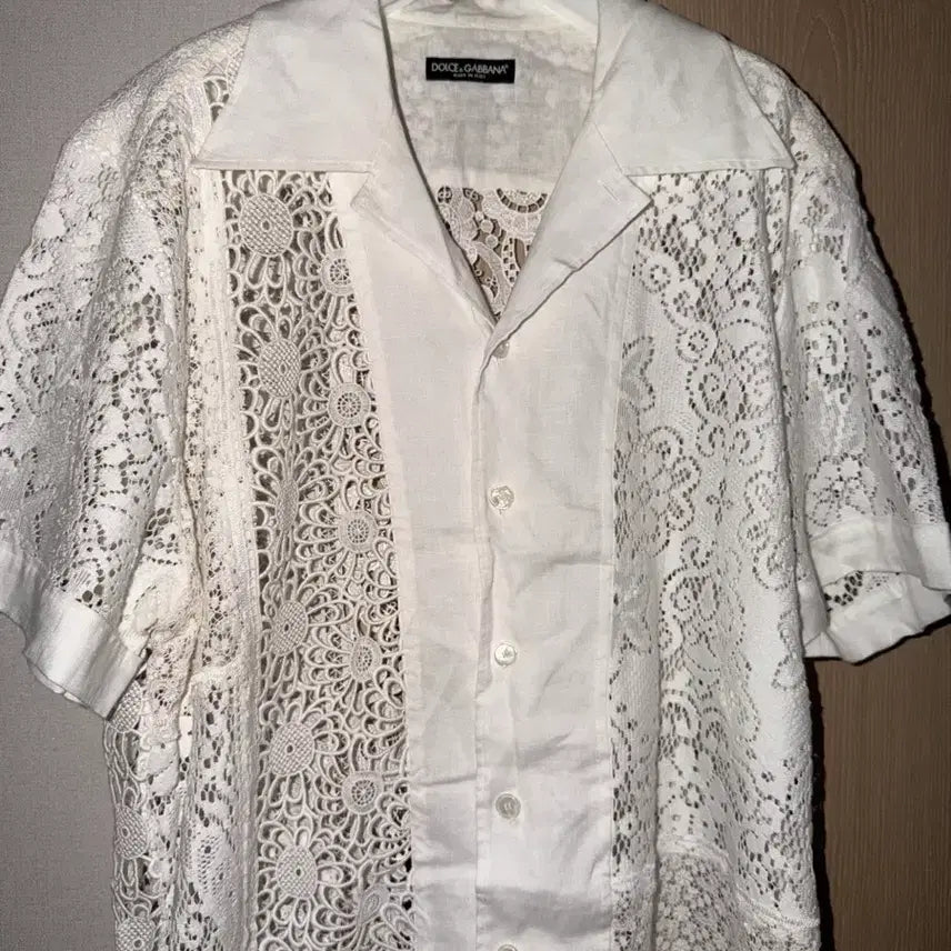 [BUNJANG] Dolce & Gabbana Floral Macrame Lace & Linen Blend Short Sleeve Shirt / Dolce & Gabbana - Lace & Linen Short Sleeve Shirt