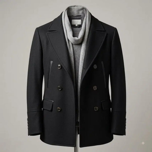 [BUNJANG] MANGO MAN Black Wool Double Breasted Peacoat (Size M) / [망고 맨] 블랙 울 더블 피코트 M사이즈 (100)
