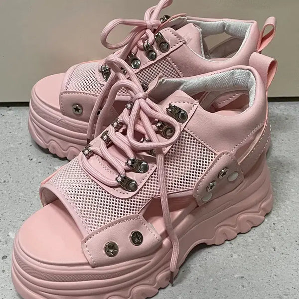 [BUNJANG] Japanese Platform Wedge Sandals - Y2K Gyaru Style / 갸루 y2k 일본통굽샌들 웨지힐 테무알리쉬인
