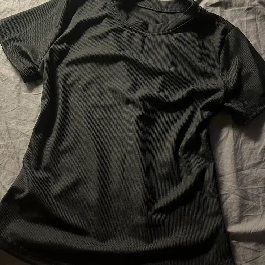 [BUNJANG] Ribbed Short Sleeve T-Shirt - Black / 골지 반팔 티셔츠 블랙