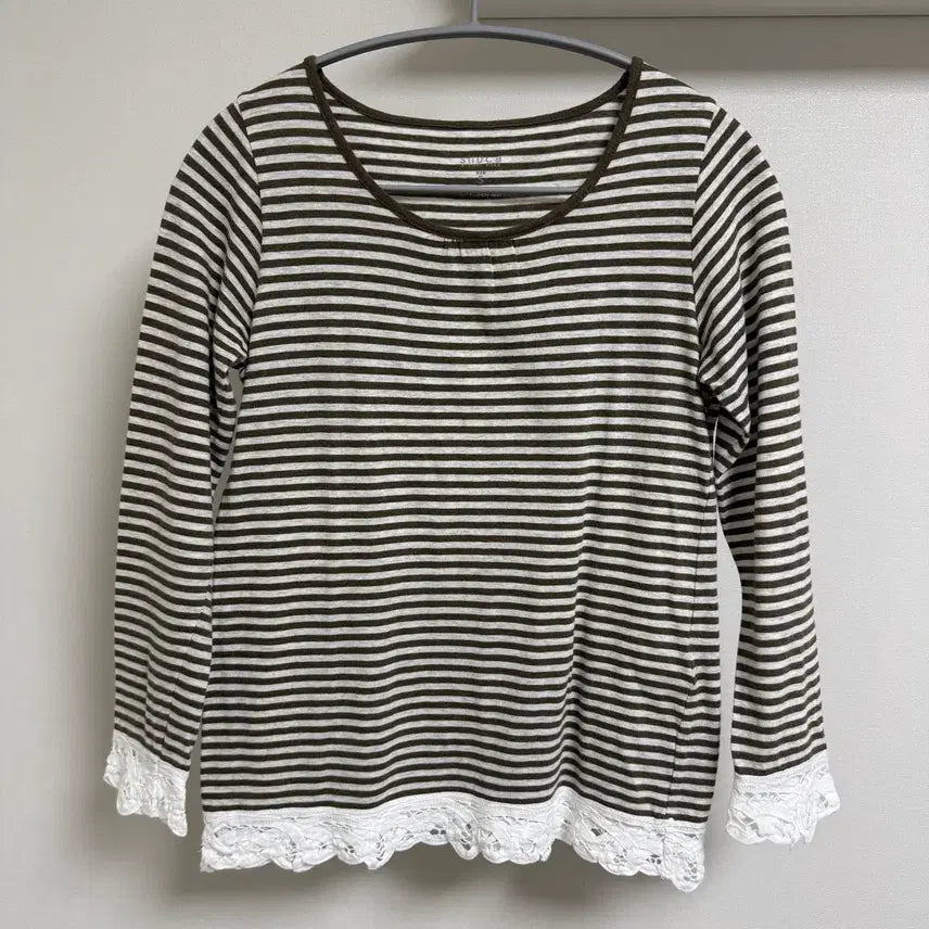 [BUNJANG] Vintage Shuka Brown Stripe Crochet T-Shirt / 빈티지 슈카 브라운 스트라이프 크로셰 티셔츠