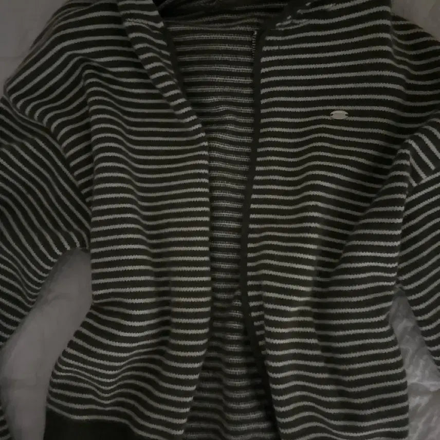 [BUNJANG] Green Striped Knit Hoodie / 초록색 후드집업