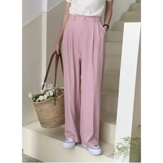[BUNJANG] Pink Pintuck Slacks / 핑크 핀턱 슬랙스