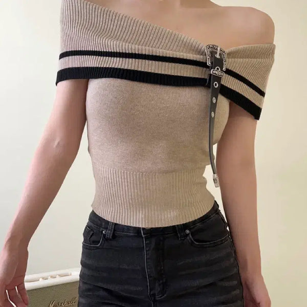 [BUNJANG] Off-Shoulder Knit Top / 오프숄더 니트 베이지/블랙