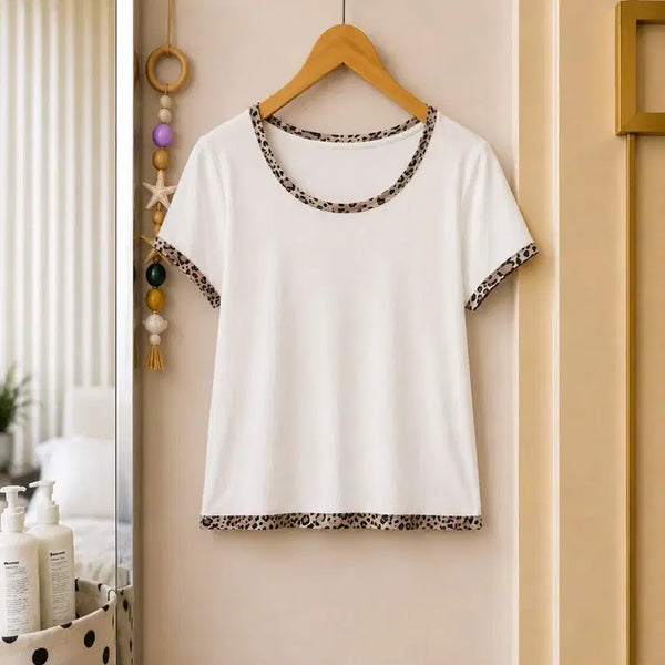 [BUNJANG] Leopard Colorblock Raglan Short Sleeve T-Shirt / 레오파드 배색 반팔 티셔츠 나그랑