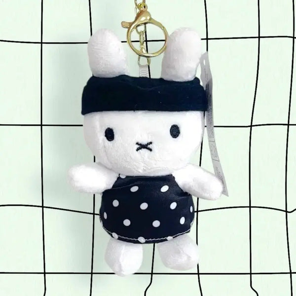 [BUNJANG] Miffy Black Polka Dot Dress Plush Keychain / 미피 블랙 땡땡이 원피스 인형 키링