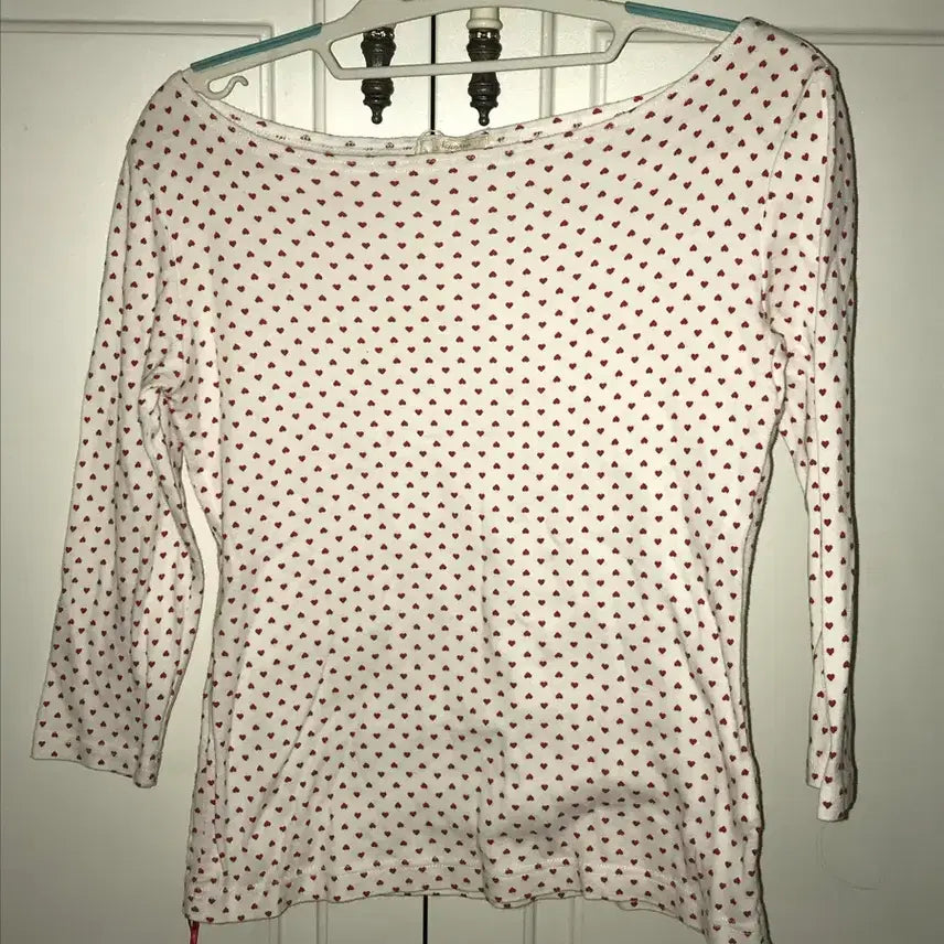 [BUNJANG] Vintage Heart Polka Dot Long Sleeve Top / 빈티지 하트 도트 슬리브 탑 갸루 대장템