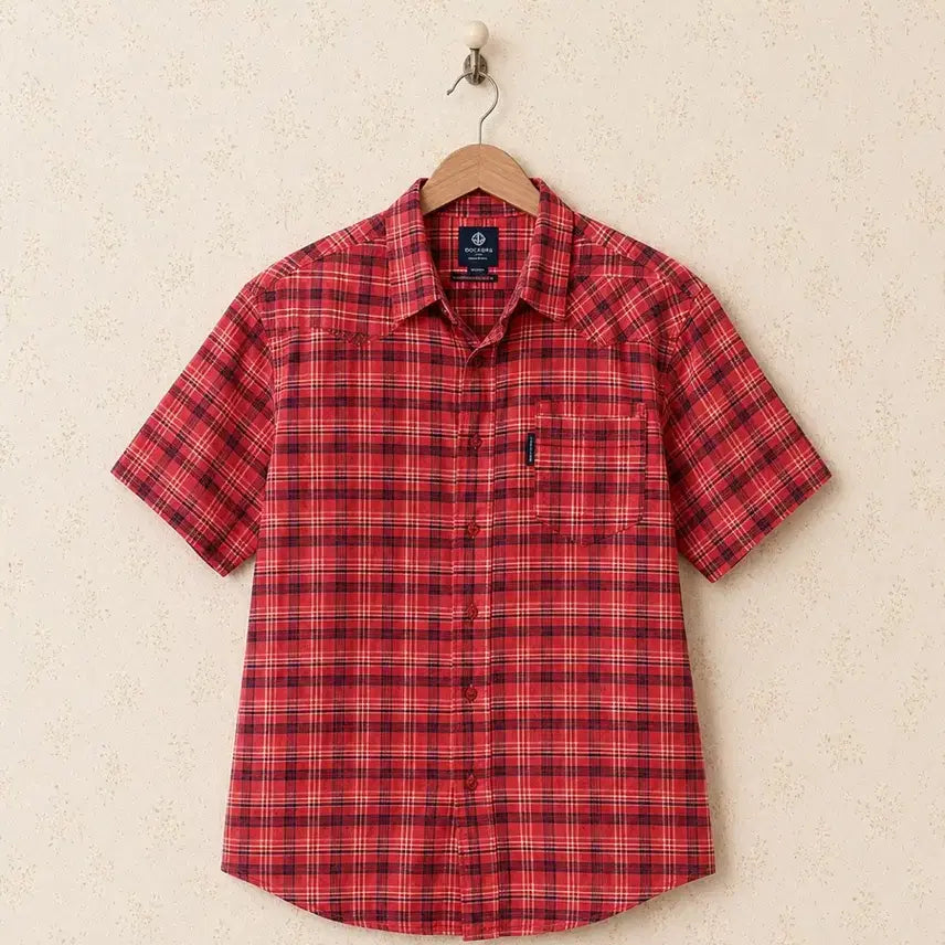 [BUNJANG] Red Checkered Boxy Fit Short Sleeve Shirt / 체크 반팔 셔츠 박시핏 시원한 여름 재질