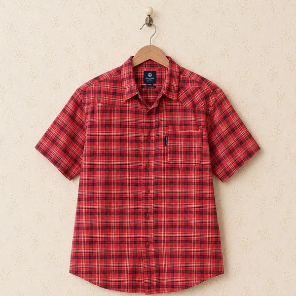 [BUNJANG] Red Checkered Boxy Fit Short Sleeve Shirt / 체크 반팔 셔츠 박시핏 시원한 여름 재질