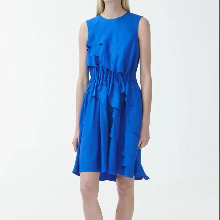 [BUNJANG] COS Linen Frill Midi Dress Blue / 코스 린넨 프릴 원피스 블루
