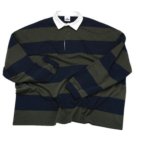[BUNJANG] MJD Oversized Striped Rugby Shirt Khaki / [L] MJD 오버사이즈 스트라이프 럭비 셔츠 카키