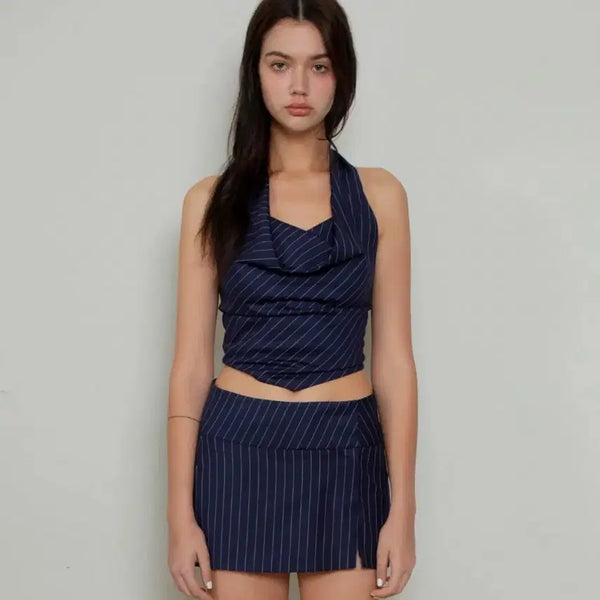 [BUNJANG] Not Your Roses Draping Halter Top Navy Jennie Taeyeon / 낫유어로즈 드레이핑 홀터 탑 (navy) - 제니,태연