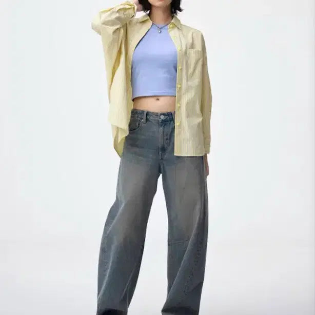 [BUNJANG] GU Barrel Leg Jeans Blue L / GU 배럴 레그 진 67 BLUE L사이즈