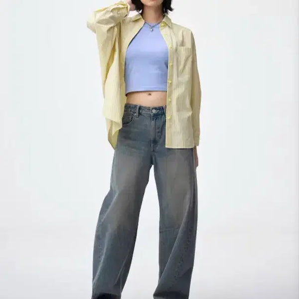 [BUNJANG] GU Barrel Leg Jeans Blue L / GU 배럴 레그 진 67 BLUE L사이즈