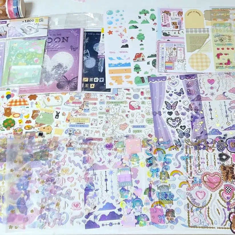 [BUNJANG] Daiso Sticker Set with Postcards and Washi Tape / 다이소 스티커 소분 (+엽서 , 마테 덤)