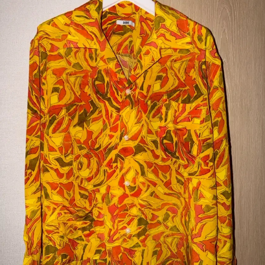 [BUNJANG] BODE Yellow/Multi Pattern Aloha/Camp Collar Printed Silk Shirt / BODE Yellow/Multi Pattern