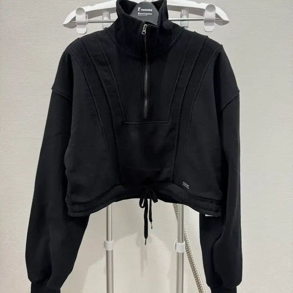 [BUNJANG] HDEX Women's Ribbed High Neck Half Zip-up Black / HDEX 에이치덱스 우먼스 리브드 하이넥 하프 집업 블랙
