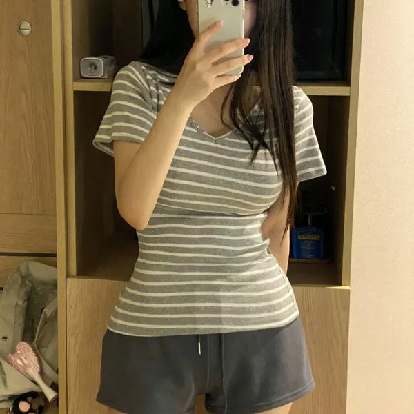 [BUNJANG] Fitted Short Sleeve T-Shirt - Grey / 보정핏 반팔슬림T _ grey