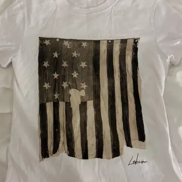 [BUNJANG] Lekim Vintage Flag T-Shirt (White) / [급처] 레킴 빈티지 플래그 티셔츠 (화이트)
