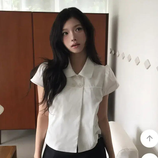 [BUNJANG] White Collar Short Sleeve Blouse / 화이트 카라 반팔 블라우스