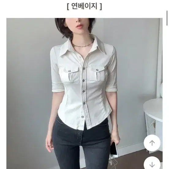 [BUNJANG] Slim Roll-up Collar 7-Button Shirt / 새상품 슬림 롤업 카라 셔츠 7부